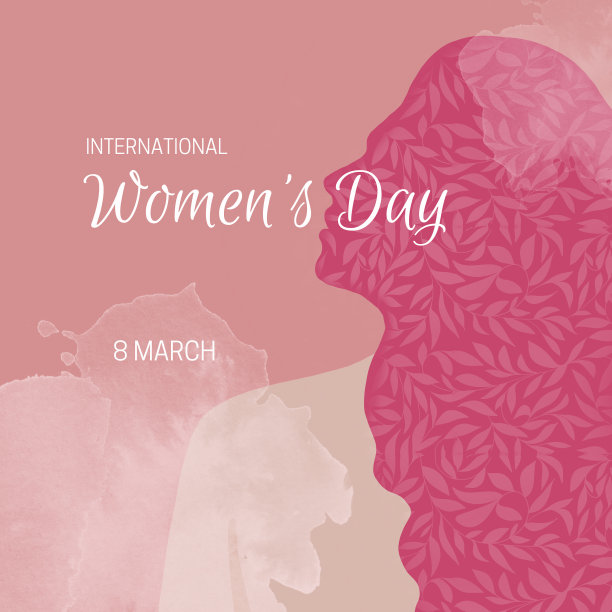国际妇女节3月8日假日海报背景与绘制的女性面孔剪影图片下载