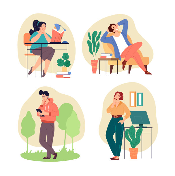 人男女性格，思维和做梦的概念是孤立的集合。矢量图形设计平面简单现代插图图片下载