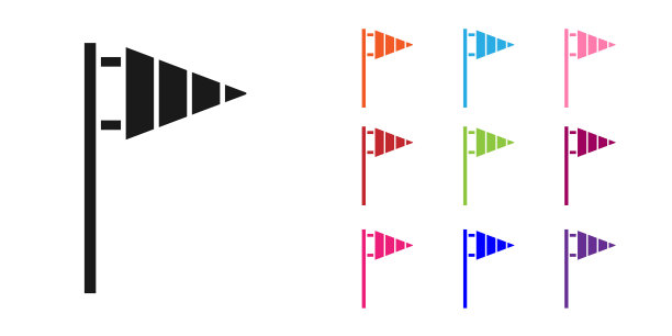 黑色高尔夫旗帜图标孤立的白色背景。高尔夫球器材或配件设置图标丰富多彩。向量图片下载