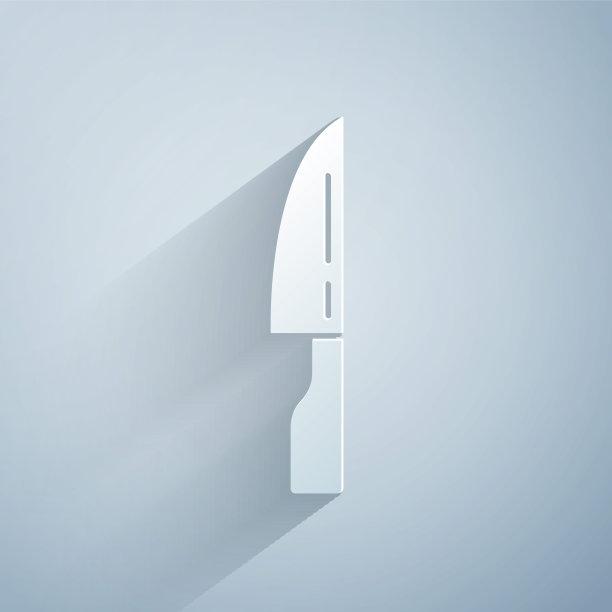 剪纸烧烤刀图标孤立在灰色背景。菜刀图标。烧烤刀的迹象。烧烤和烧烤工具。纸艺术风格。向量图片下载