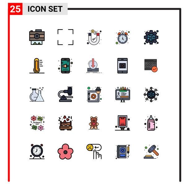 包装25个现代填充线平面颜色的标志图片下载