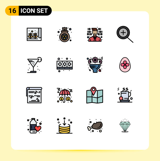 组16现代平面颜色填充线条集图片下载