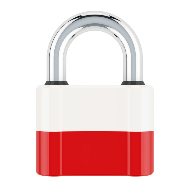 挂锁与波兰国旗，3D渲染孤立的白色背景图片下载