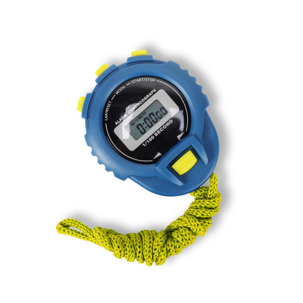 运动器材-蓝黄秒表。孤立的图片下载