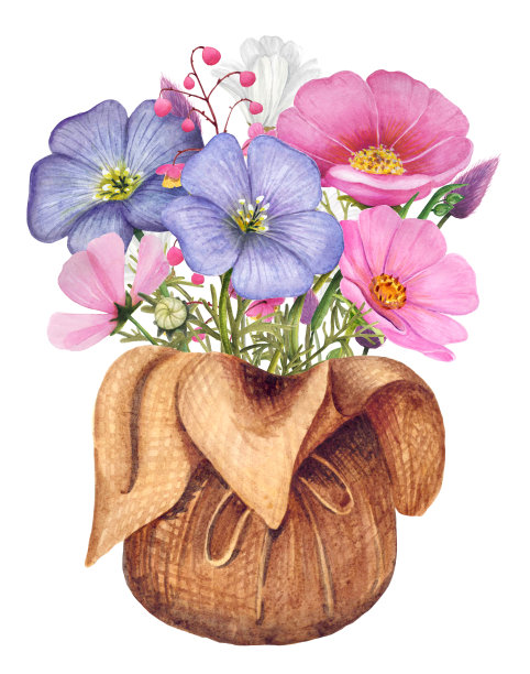 水彩生态设计花束图片下载