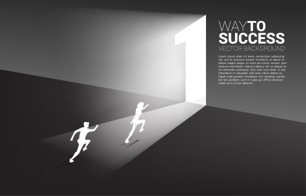 商人的剪影准备跑向一号门。图片下载