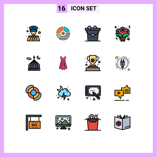 象形图设置16个简单的平色填充图片下载