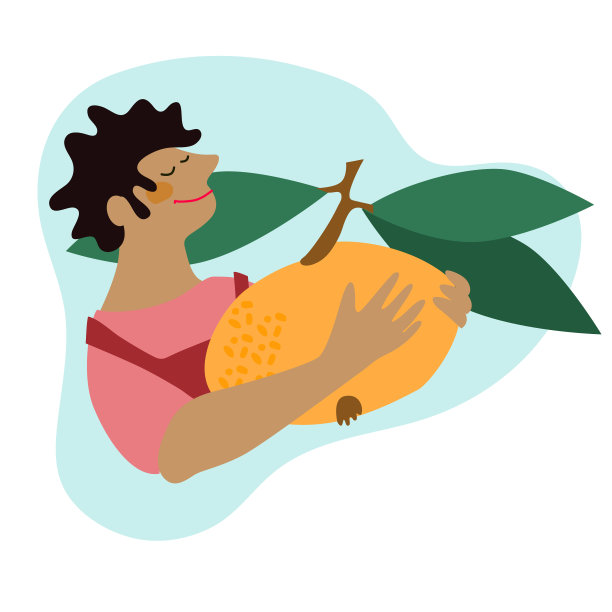 快乐农夫捧着巨大的柑橘。矢量插图在平面风格。收获、新鲜水果、农业旅游理念图片下载