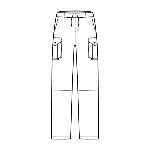 拉链可转换裤技术时尚插画低腰，高，箱式货物喷气口袋，拉绳图片下载