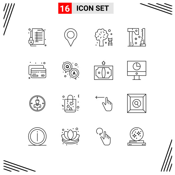 可编辑的线包16简单的轮廓卡图片下载