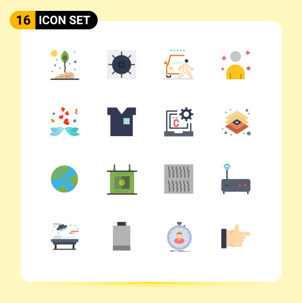 移动界面平面颜色设置16个象形图图片下载