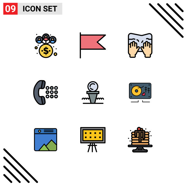 包装9个现代填充线和平色标志图片下载