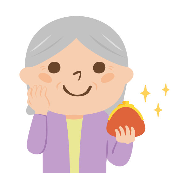 老年人的插图。一个有新的日本钱包的老妇人。图片下载