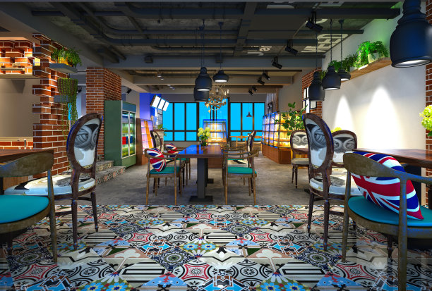 餐厅和餐厅的3D渲染图片下载