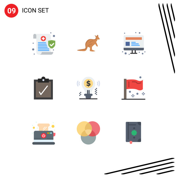 包装9个现代平面颜色的标志和符号图片下载