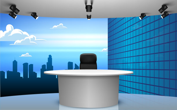 白天有城市背景的新闻演播室图片下载