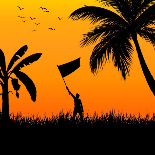 日落时飘扬的旗帜图片下载