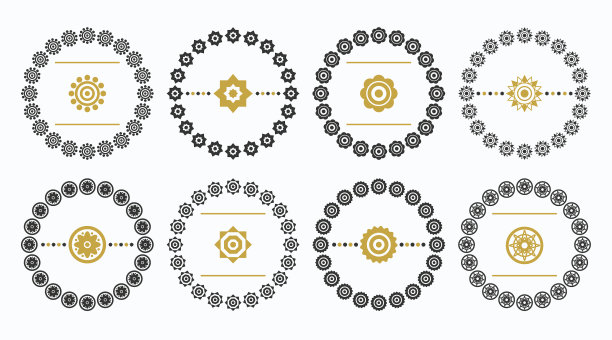 黑色和金色的圆形花徽章套装1图片下载