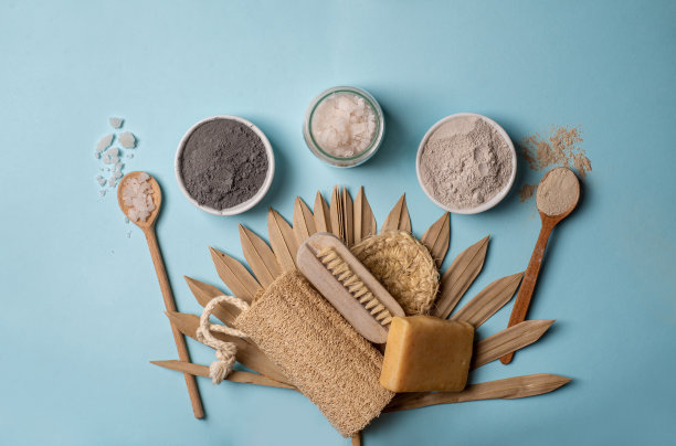 水疗概念。身体护理的有机物品。平躺与文本空间图片下载