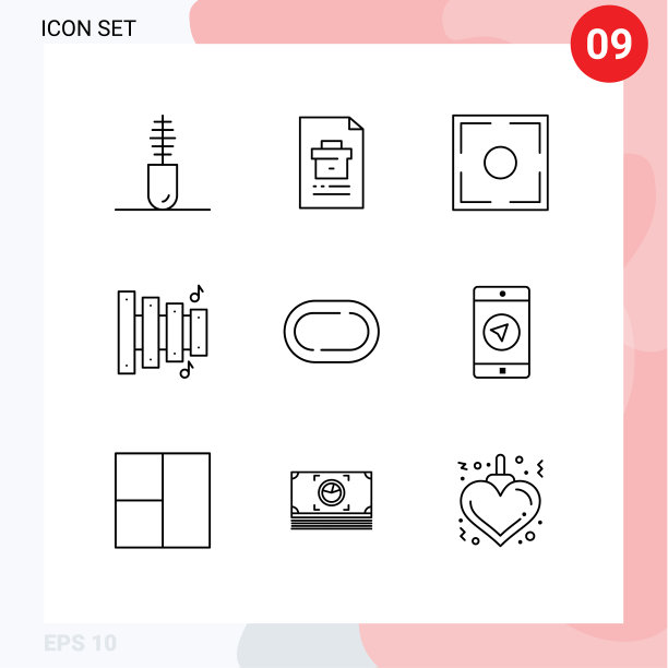 可编辑的线包9个简单的轮廓图片下载