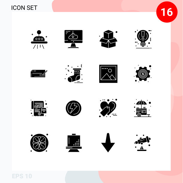 可编辑的线包16个简单的固体字形图片下载