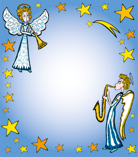 矢量卡与天使吹小号在星空图片下载