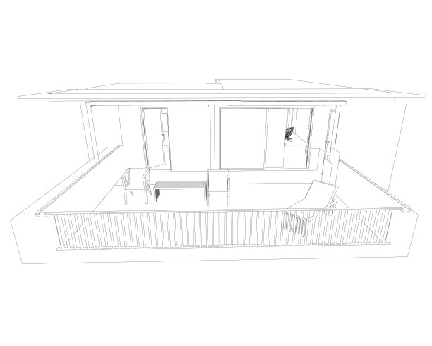 带有夏季露台的房屋轮廓。3 d。矢量图图片下载