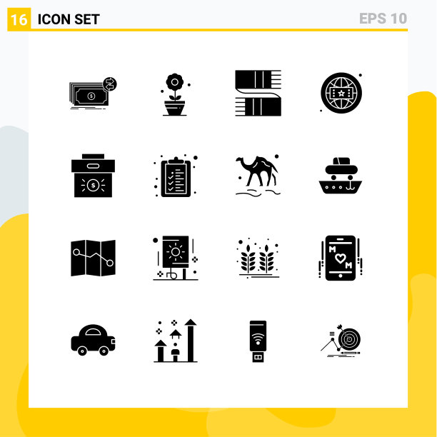 可编辑的线包16个简单的固体字形图片下载