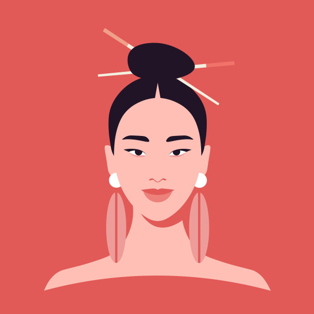 一个年轻的亚洲女人的肖像。时尚插画。图片下载