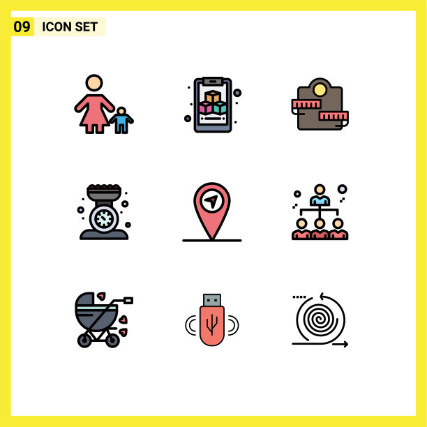 9个创意图标现代符号和符号GPS图片下载