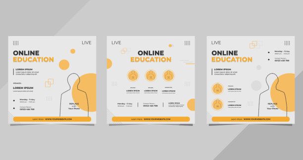 集在线教育社交媒体张贴模板与最小和几何背景图片下载