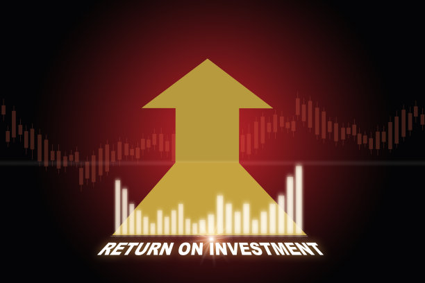 投资回报，投资回报率和增长图表与黄色箭头在红色的背景图片下载