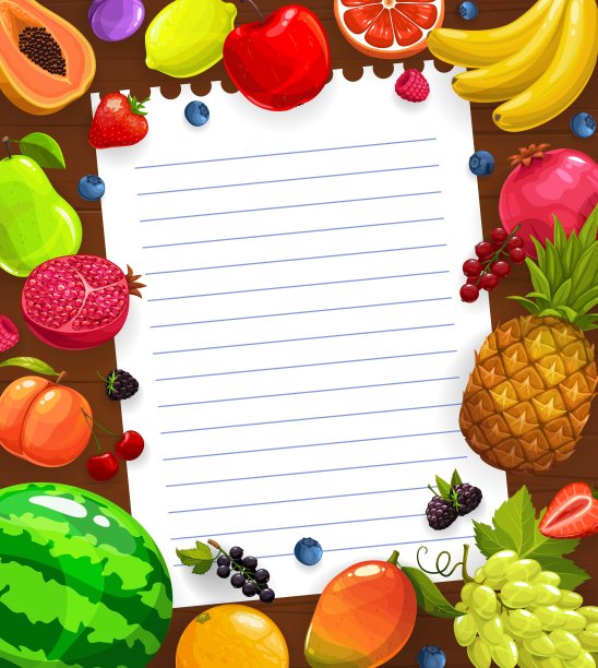 水果餐或沙拉烹饪食谱矢量模板图片下载