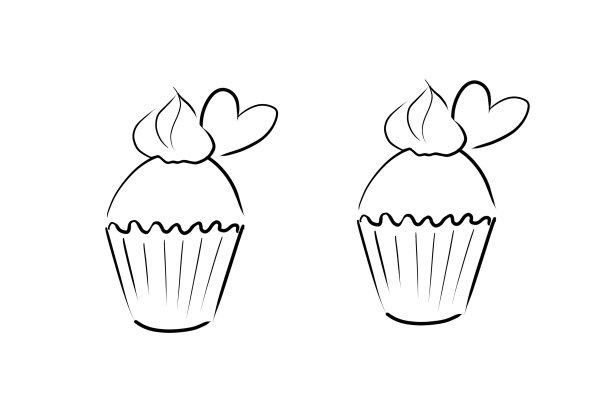 心形装饰的美味纸杯蛋糕的轮廓。在白色背景上隔离图片下载