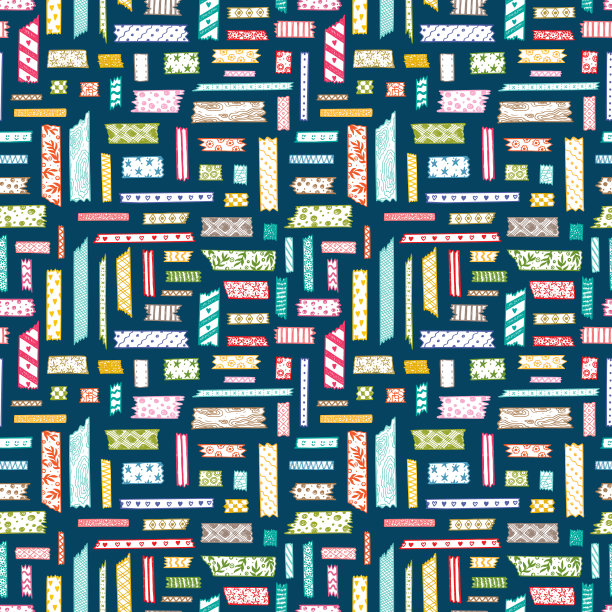 彩带装饰胶带无缝图案。手绘涂鸦胶带。胶带。剪贴簿图片下载