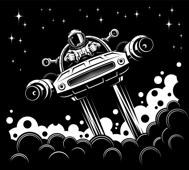 宇航员驾驶太空飞船-复古海报图片下载