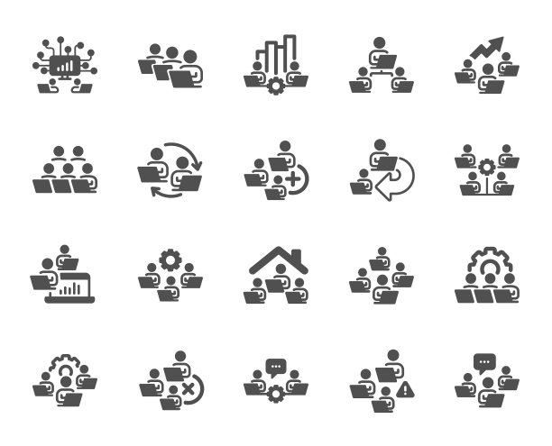 团队合作的图标。在家工作，在线工作，远程办公。向量图片下载