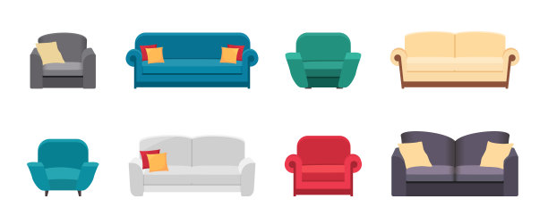 在室内设置不同的沙发和扶手椅。图片下载