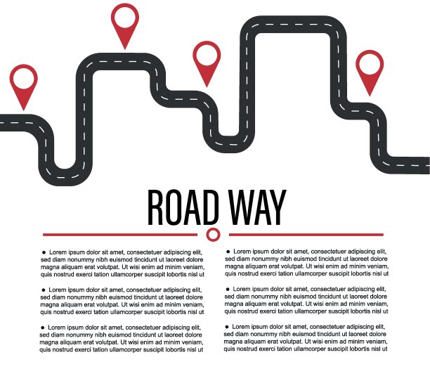 信息图设计模板与地方为您的文本。沥青路面上有销钉。矢量插图。图片下载