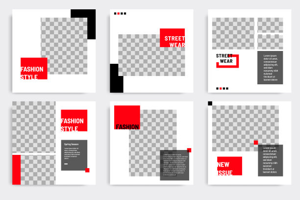 最小的布局设计背景矢量插图在黑，红，白框架颜色。可编辑的正方形几何形状旗帜模板为社会媒体的帖子，故事，故事，传单，看书杂志图片下载