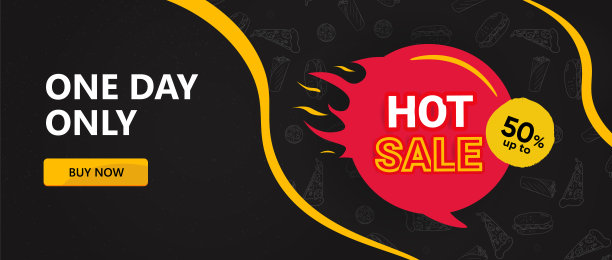 水平的旗帜。只一天，按按钮的顺序。火爆的销售标志。网页设计。快餐的概念。图片下载