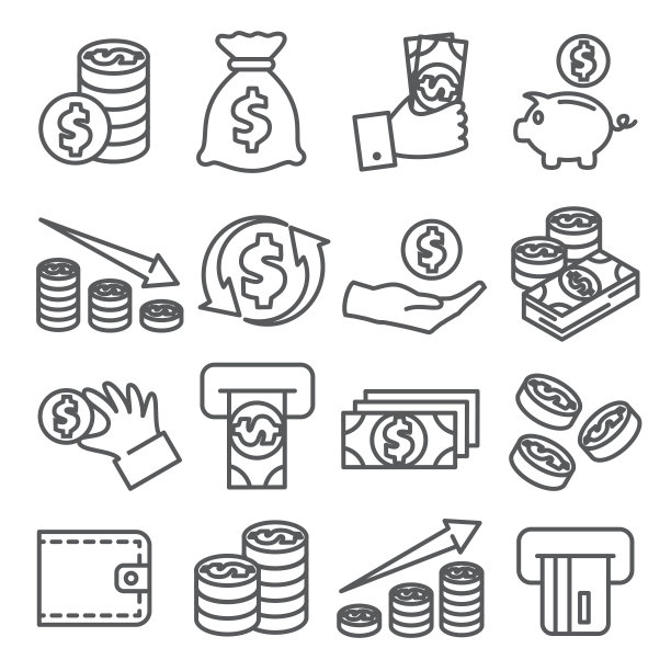 白色背景上的金钱线条图标集图片下载