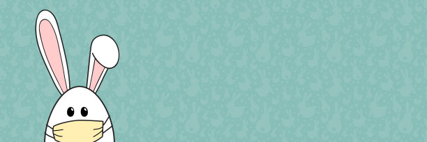 带着面具的复活节兔子。冠状病毒大流行期间的假日概念。全景头。向量图片下载