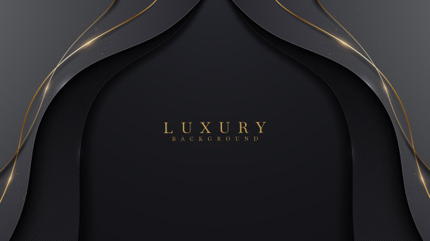 优雅的抽象黑色背景与线条金色元素。写实豪华剪纸风格3d现代概念。图片下载