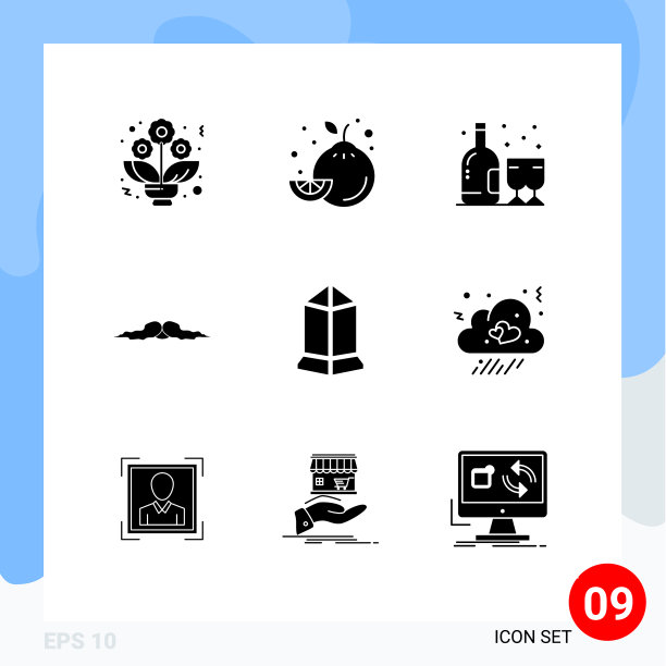 可编辑的线包9个简单的固体字形图片下载