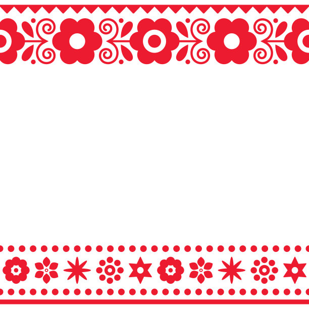 波兰民间艺术矢量贺卡设计或婚礼邀请与鲜花和几何形状图片下载