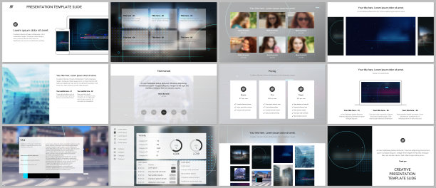矢量模板的网站设计，演示文稿，投资组合。为时尚科技设计现代电子音乐演示幻灯片模板，传单，单张，小册子封面，年度报告。图片下载