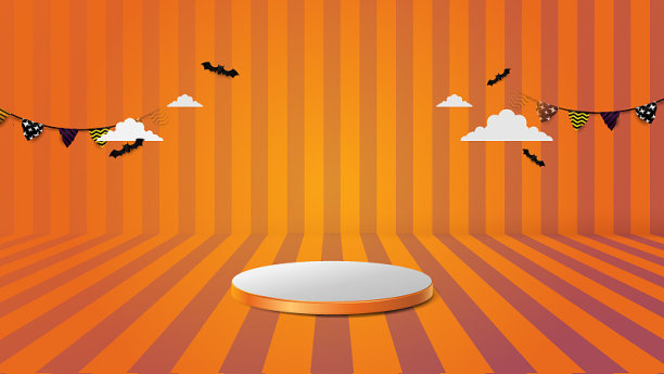 3d讲台抽象橙色和万圣节主题图片下载