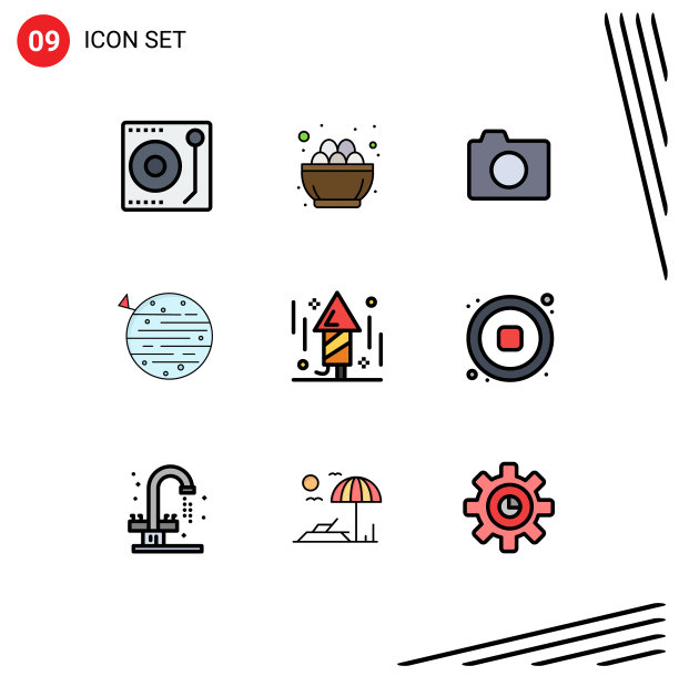 包装9个现代填充线和平色标志图片下载