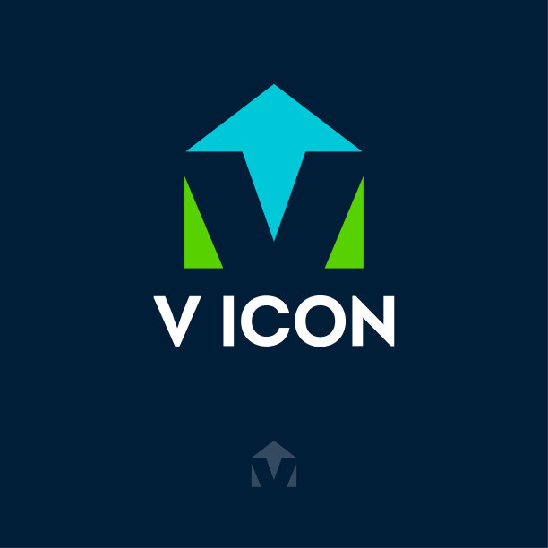 带有视觉错觉的V图标。V字母，字母组合像房子剪影。图片下载